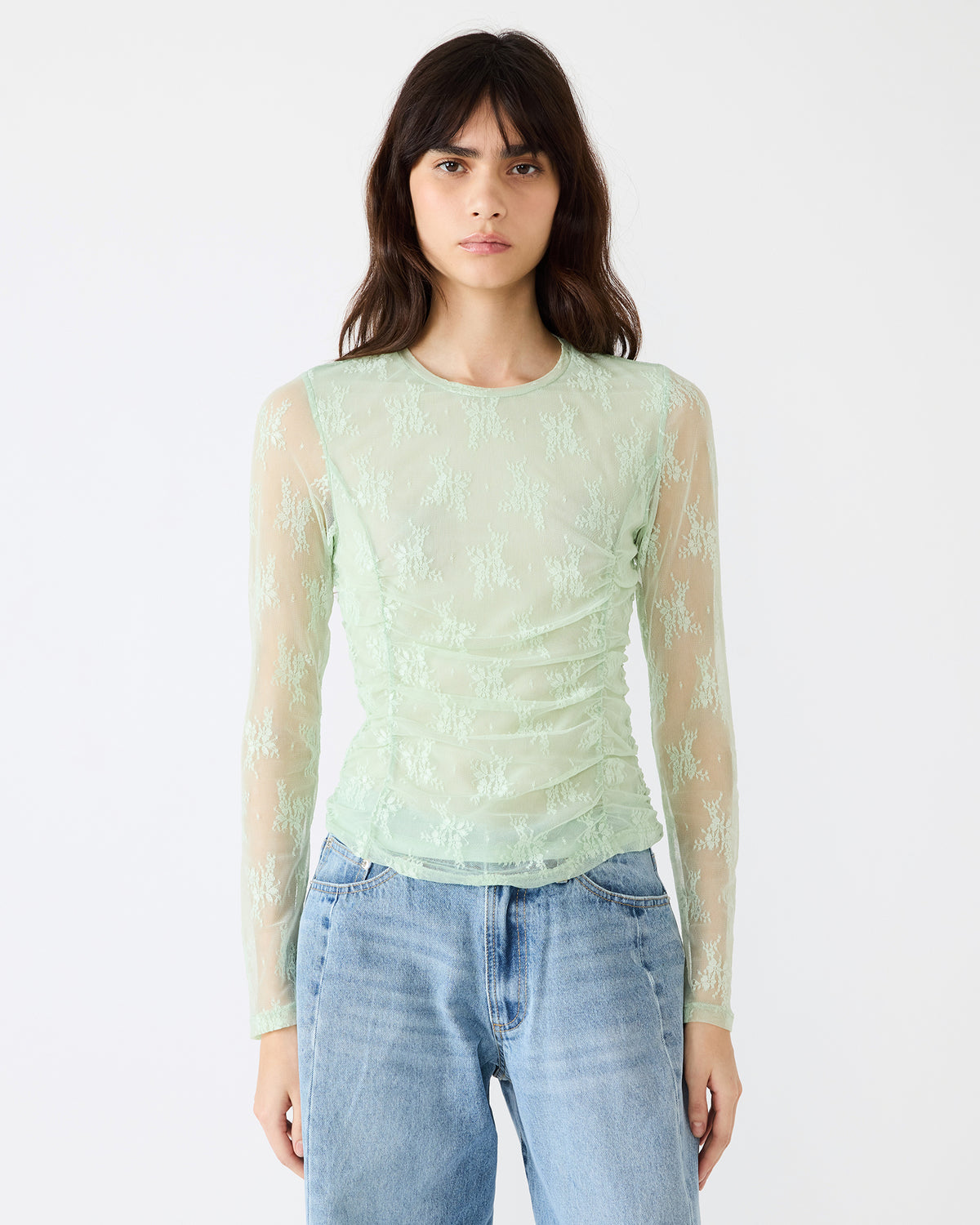 LUMA Bay Green Long-Sleeved Mesh Lace Women's Top Steve Madden BAY GREEN