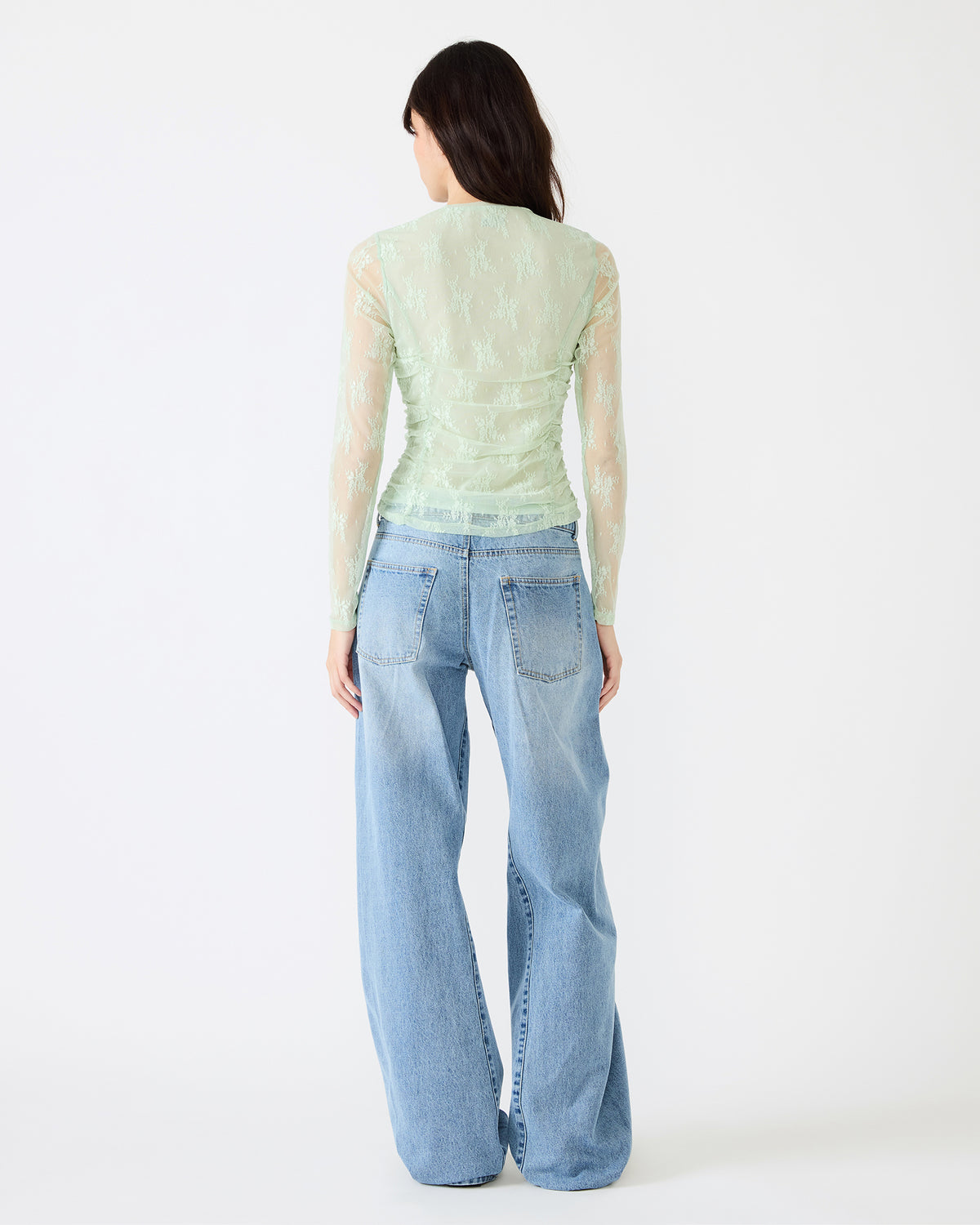 LUMA Bay Green Long-Sleeved Mesh Lace Women's Top Steve Madden BAY GREEN