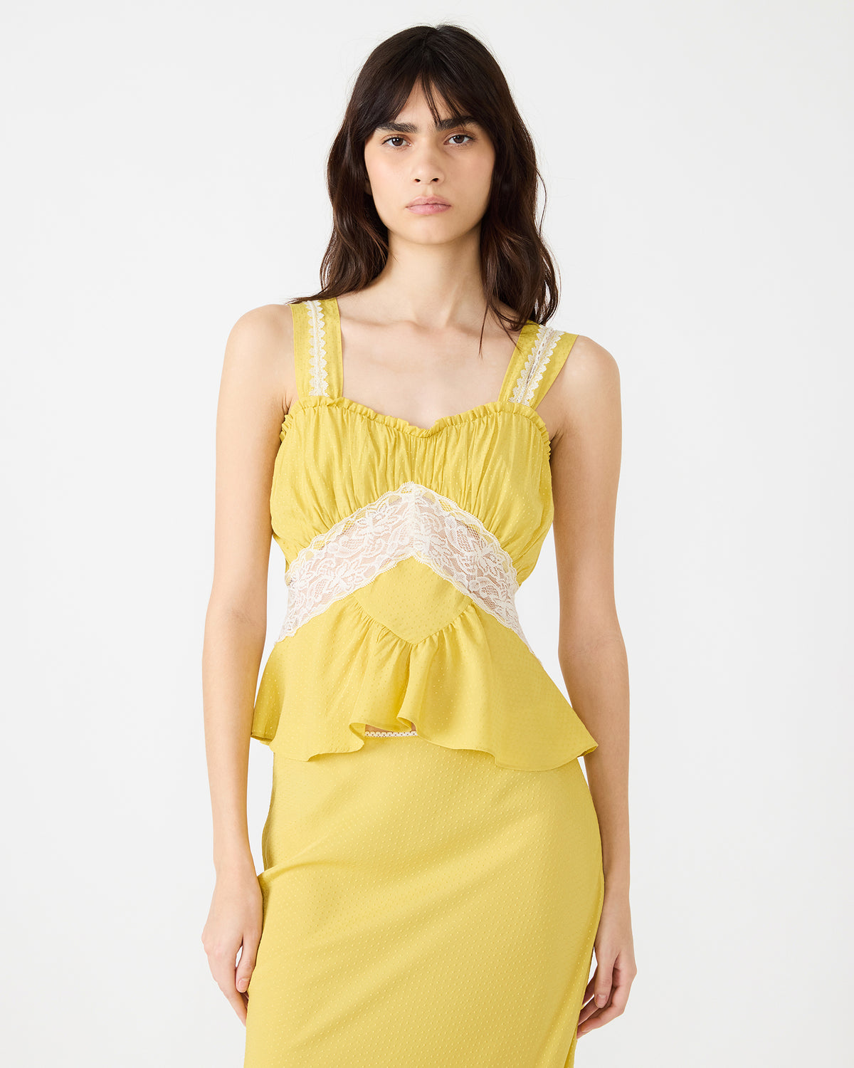 CINTHIA Golden Lime Sleeveless Lace Trim Women's Top Steve Madden GOLDEN LIME