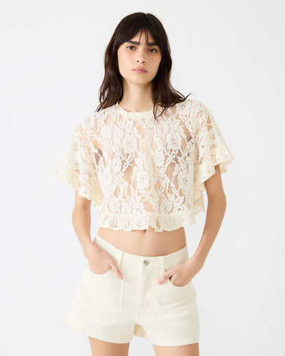 CALLUM Cream Short-Sleeved Mesh Lace Cropped Women's Top Steve Madden CREAM