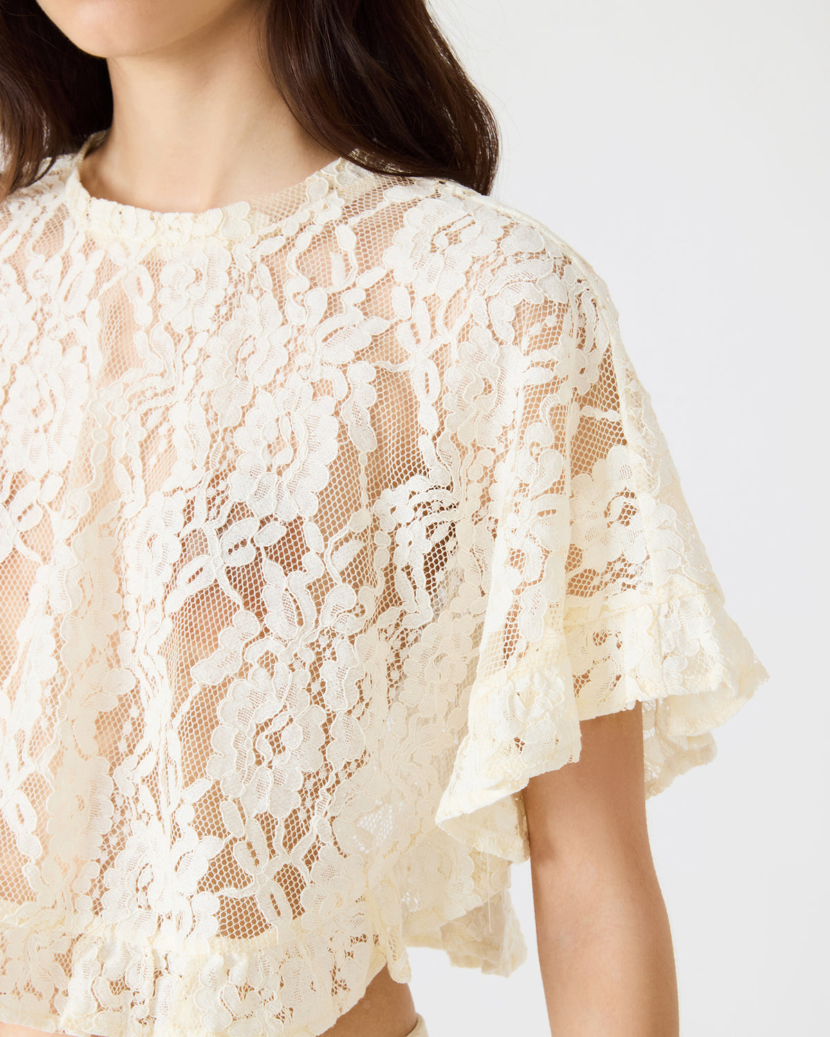 CALLUM Cream Short-Sleeved Mesh Lace Cropped Women's Top Steve Madden CREAM