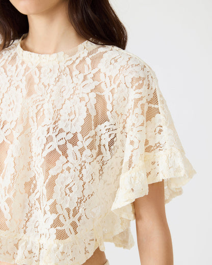 CALLUM Cream Short-Sleeved Mesh Lace Cropped Women's Top Steve Madden CREAM