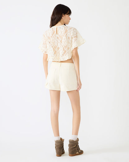 CALLUM Cream Short-Sleeved Mesh Lace Cropped Women's Top Steve Madden CREAM