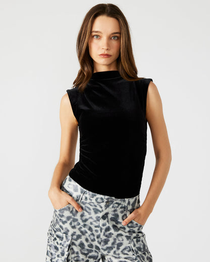 NIKOLA Black Women's Mock Neck Velvet Bodysuit Steve Madden BLACK
