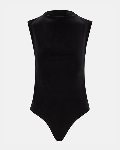 NIKOLA Black Women's Mock Neck Velvet Bodysuit Steve Madden BLACK