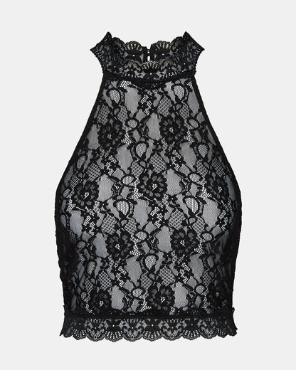 JUDY Black Lace Mesh Cropped Halter Women's Top Steve Madden BLACK