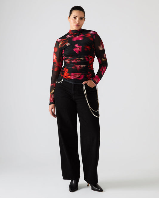 TAYLORE Blurry Floral Long-Sleeved Sheer Mesh Fabric Women's Top Steve Madden BLURRY FLORAL