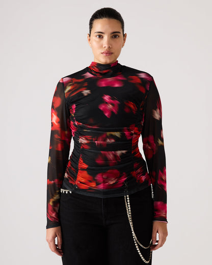 TAYLORE Blurry Floral Long-Sleeved Sheer Mesh Fabric Women's Top Steve Madden BLURRY FLORAL
