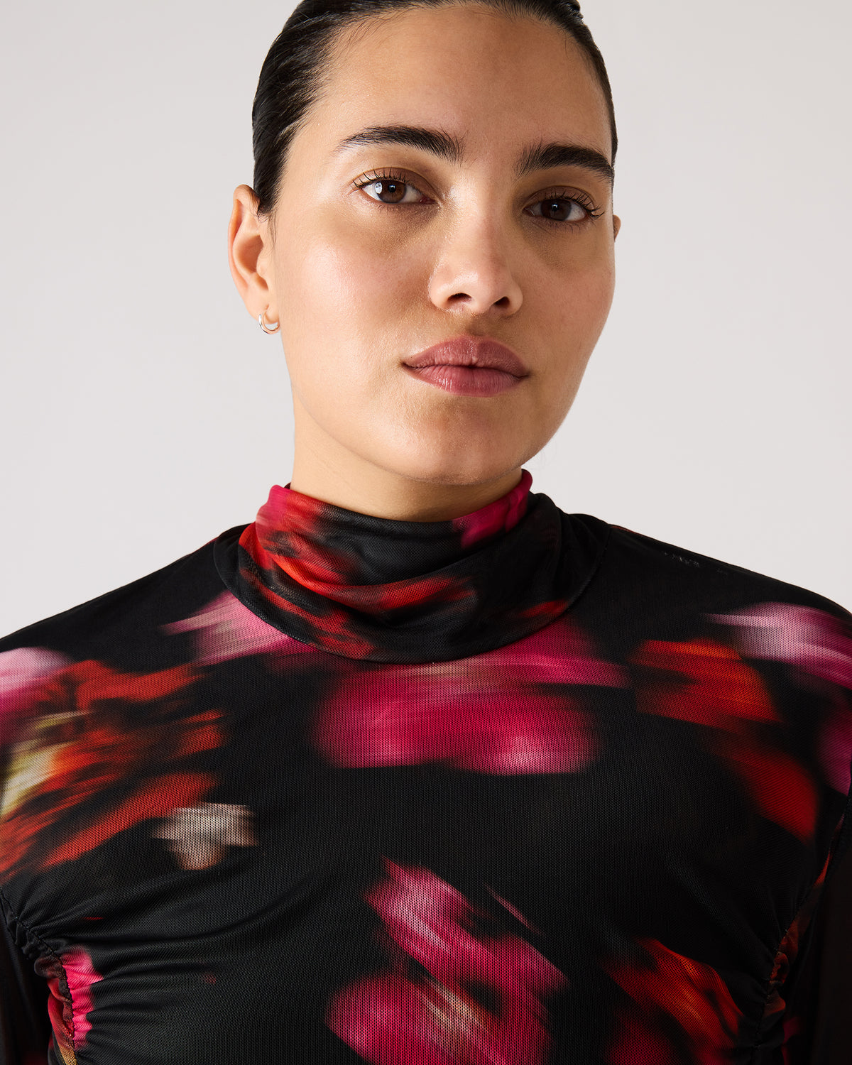 TAYLORE Blurry Floral Long-Sleeved Sheer Mesh Fabric Women's Top Steve Madden BLURRY FLORAL