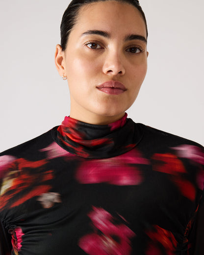 TAYLORE Blurry Floral Long-Sleeved Sheer Mesh Fabric Women's Top Steve Madden BLURRY FLORAL
