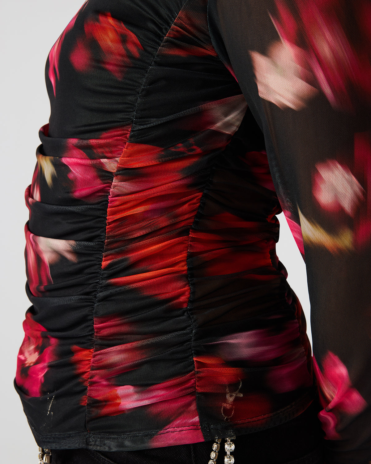 TAYLORE Blurry Floral Long-Sleeved Sheer Mesh Fabric Women's Top Steve Madden BLURRY FLORAL