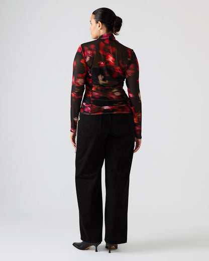 TAYLORE Blurry Floral Long-Sleeved Sheer Mesh Fabric Women's Top Steve Madden BLURRY FLORAL