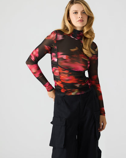 TAYLORE Blurry Floral Long-Sleeved Sheer Mesh Fabric Women's Top Steve Madden BLURRY FLORAL