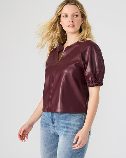 ROXANNE Wine Short-Sleeved Faux Leather Puff Sleeve Women's Top Steve Madden WINE