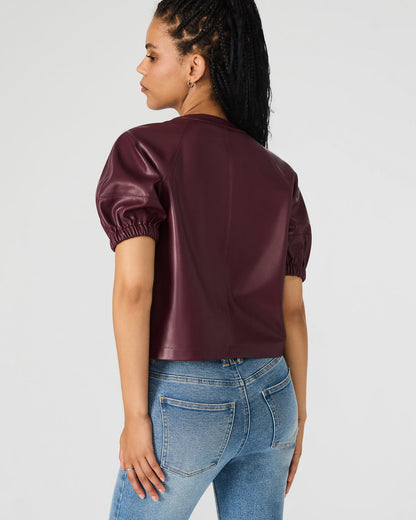 ROXANNE Wine Short-Sleeved Faux Leather Puff Sleeve Women's Top Steve Madden WINE