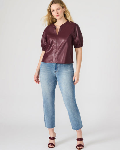 ROXANNE Wine Short-Sleeved Faux Leather Puff Sleeve Women's Top Steve Madden WINE