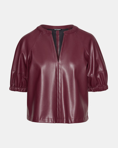 ROXANNE Wine Short-Sleeved Faux Leather Puff Sleeve Women's Top Steve Madden WINE