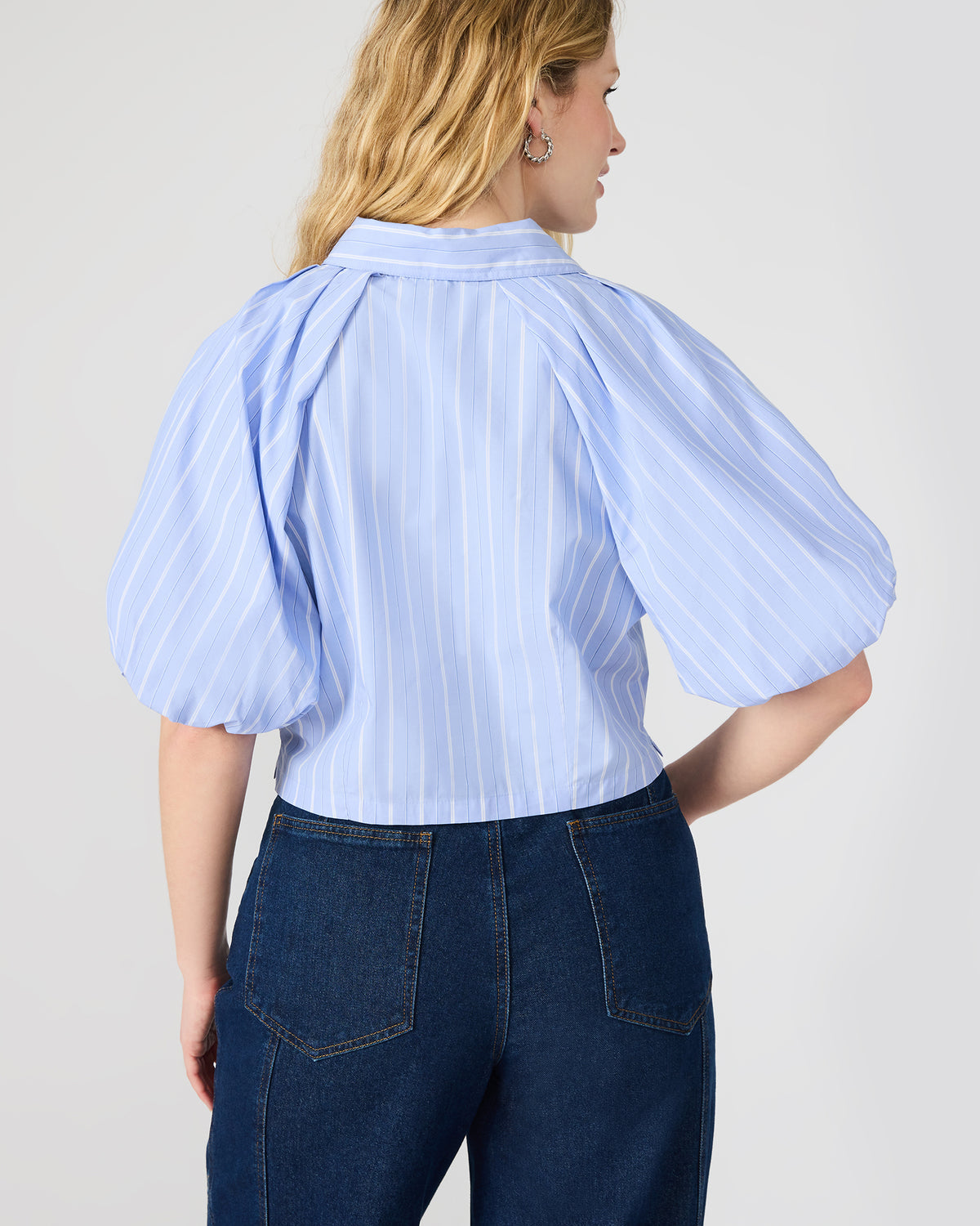 REECE Soft Blue Button-Up Collared Bubble Sleeve Women's Top Steve Madden SOFT BLUE