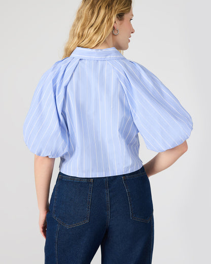 REECE Soft Blue Button-Up Collared Bubble Sleeve Women's Top Steve Madden SOFT BLUE