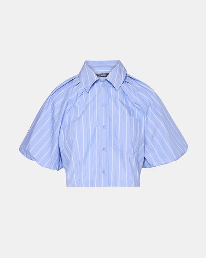 REECE Soft Blue Button-Up Collared Bubble Sleeve Women's Top Steve Madden SOFT BLUE