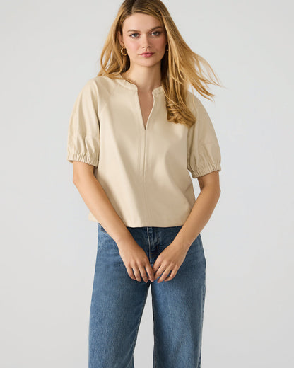 ROXANNE Bone Short-Sleeved Faux Leather Puff Sleeve Women's Top Steve Madden BONE