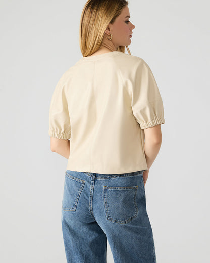 ROXANNE Bone Short-Sleeved Faux Leather Puff Sleeve Women's Top Steve Madden BONE