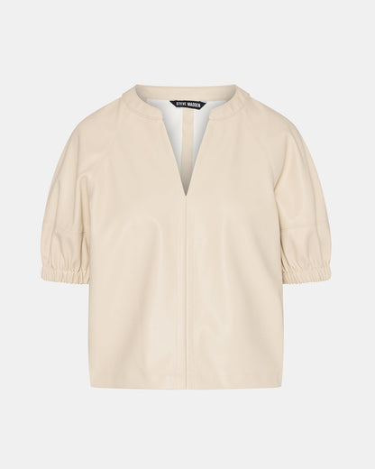 ROXANNE Bone Short-Sleeved Faux Leather Puff Sleeve Women's Top Steve Madden BONE