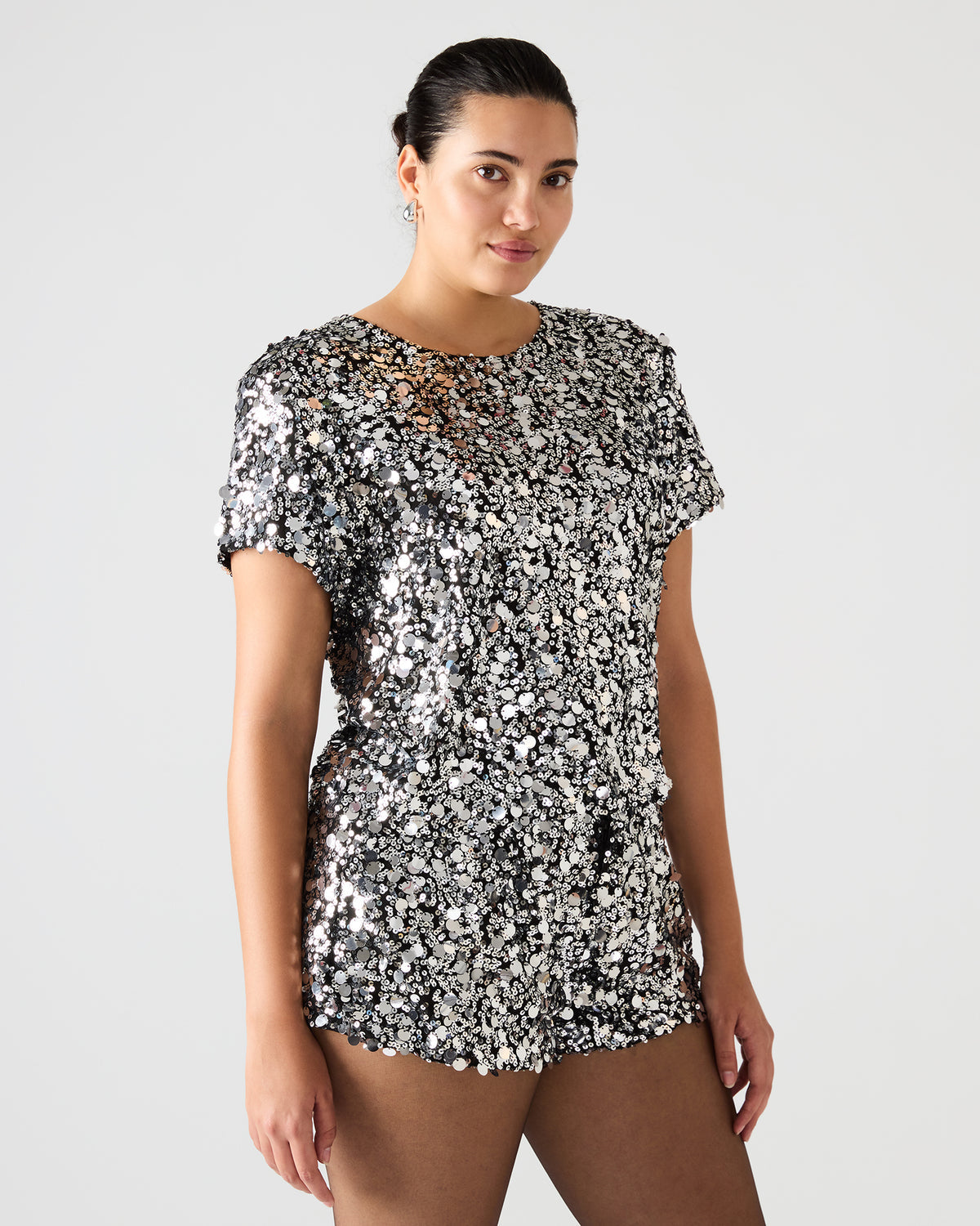 CRESSA Silver Embellished Sequin Women's Top Steve Madden SILVER