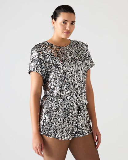 CRESSA Silver Embellished Sequin Women's Top Steve Madden SILVER