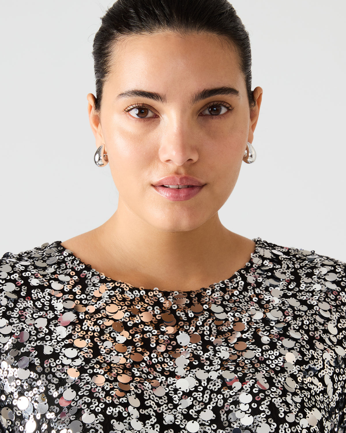 CRESSA Silver Embellished Sequin Women's Top Steve Madden SILVER