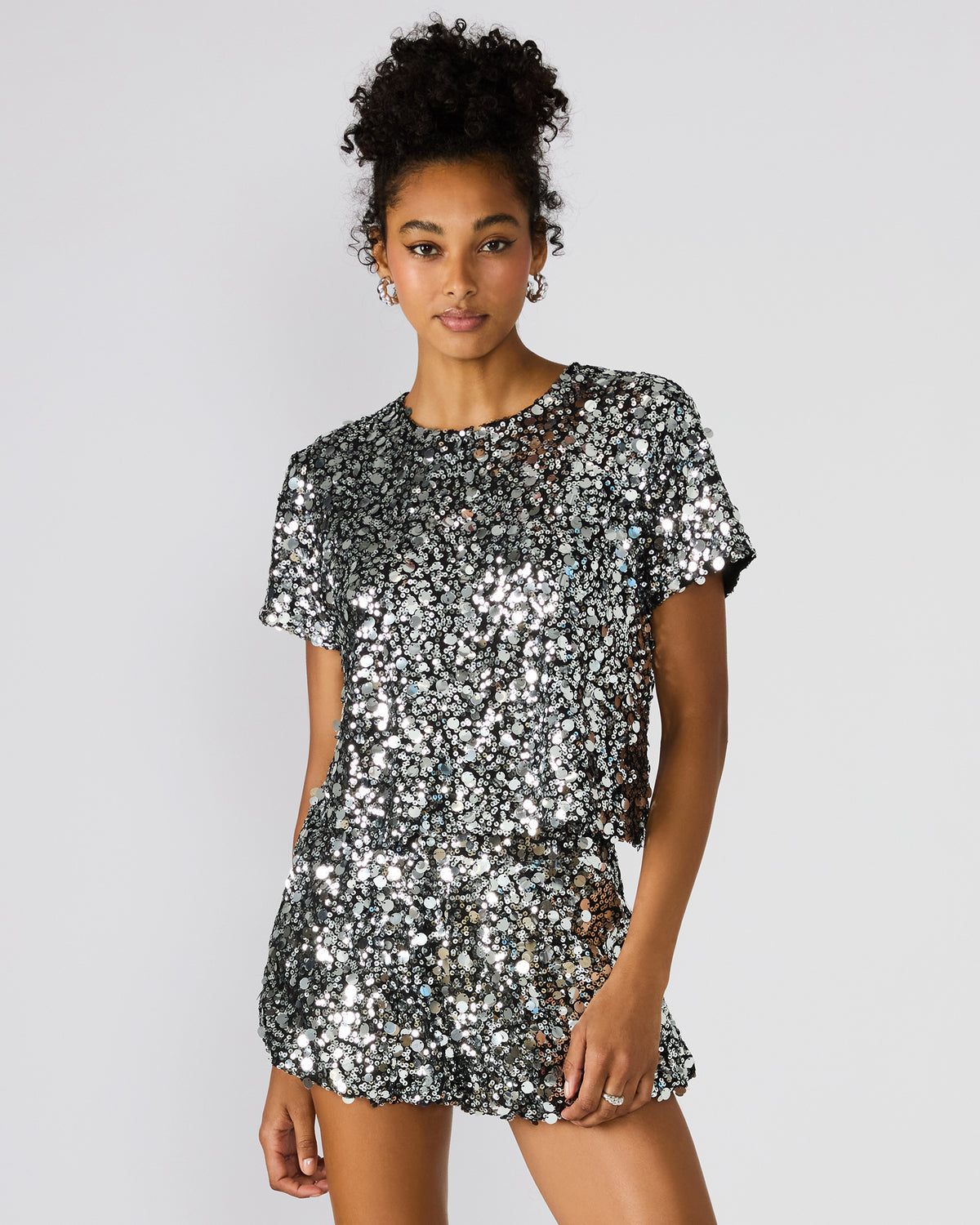 CRESSA Silver Embellished Sequin Women's Top Steve Madden SILVER