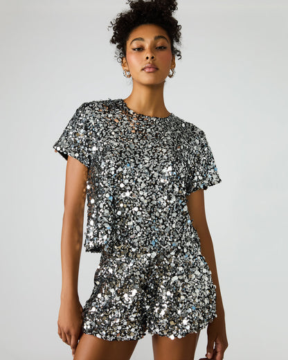 CRESSA Silver Embellished Sequin Women's Top Steve Madden SILVER