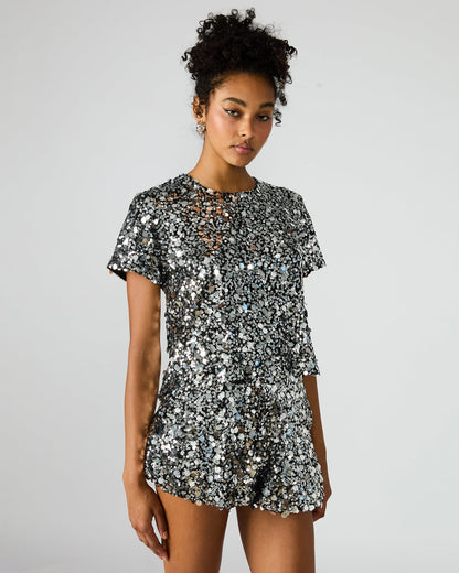 CRESSA Silver Embellished Sequin Women's Top Steve Madden SILVER