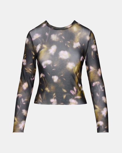 LILIANNA Black Multi Mesh Sheer Long-Sleeved Floral Print Women's Top Steve Madden BLACK MULTI