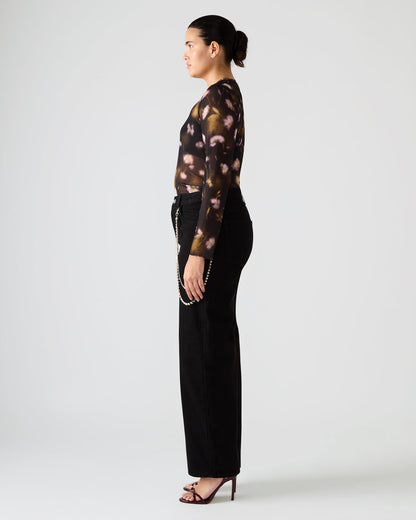 LILIANNA Black Multi Mesh Sheer Long-Sleeved Floral Print Women's Top Steve Madden BLACK MULTI