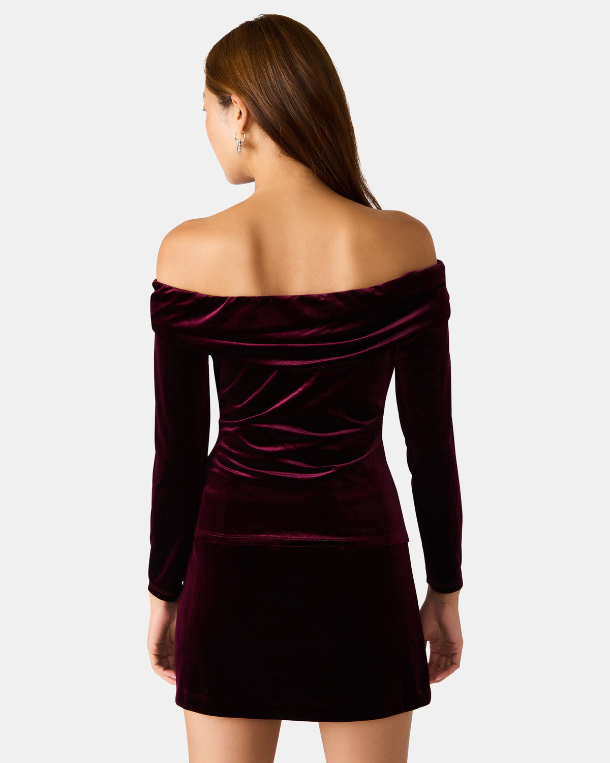 LICI Wine Long-Sleeved Velvet Rose Off-The-Shoulder Women's Top Steve Madden WINE