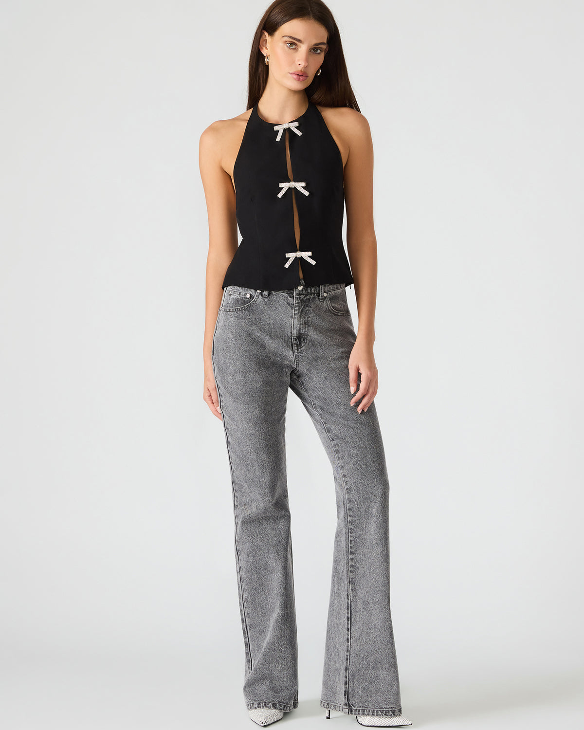JUVIA Black Sleeveless Bow Detail Halter Women's Top Steve Madden BLACK