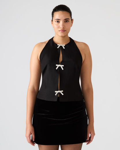 JUVIA Black Sleeveless Bow Detail Halter Women's Top Steve Madden BLACK