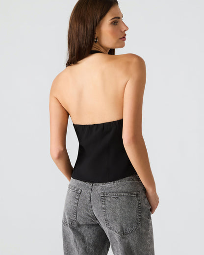 JUVIA Black Sleeveless Bow Detail Halter Women's Top Steve Madden BLACK