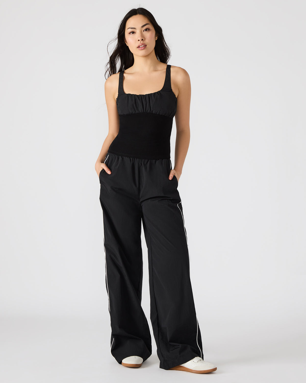 LUANA Black Pull-Over Ruched Tank Top Steve Madden BLACK