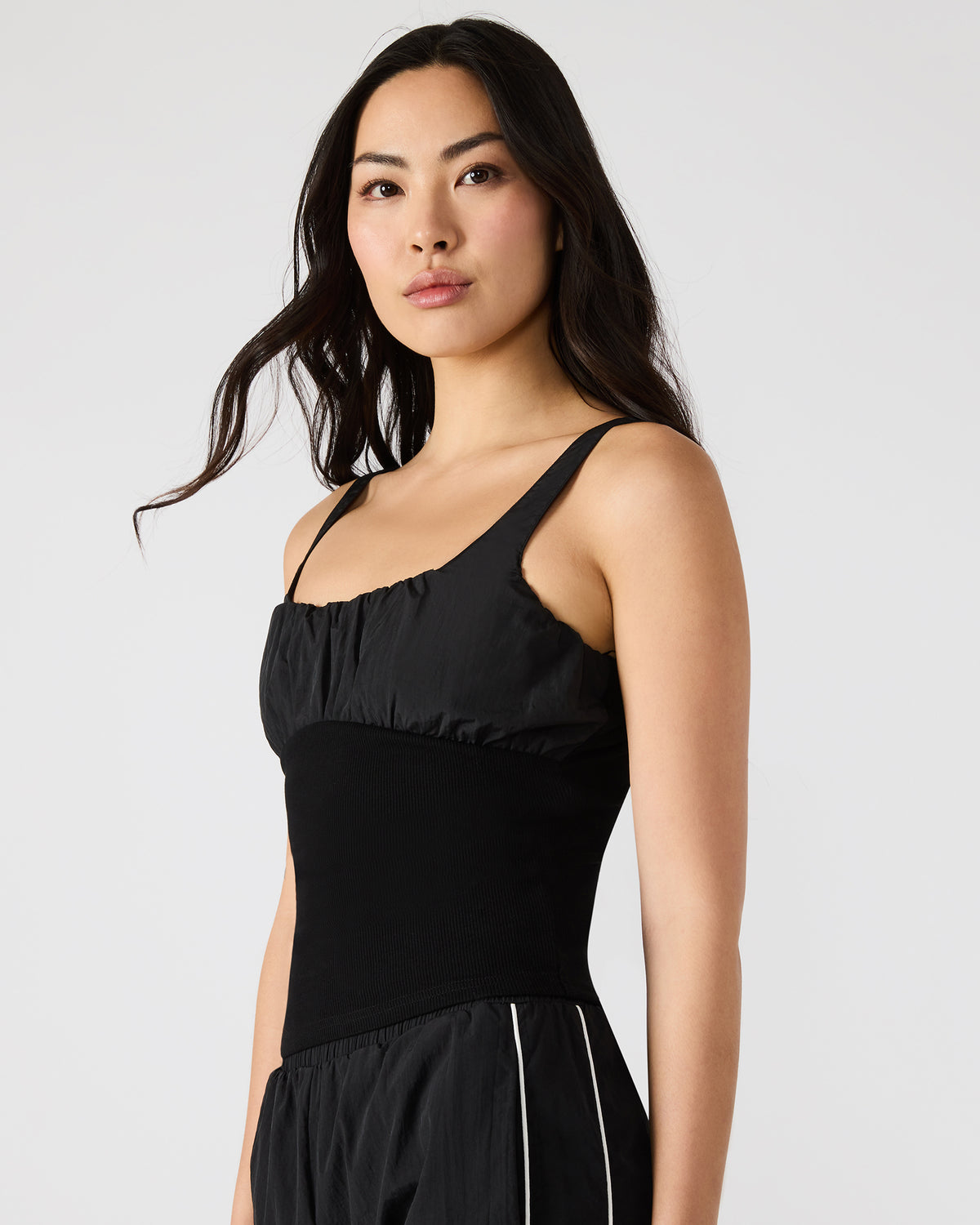 LUANA Black Pull-Over Ruched Tank Top Steve Madden BLACK