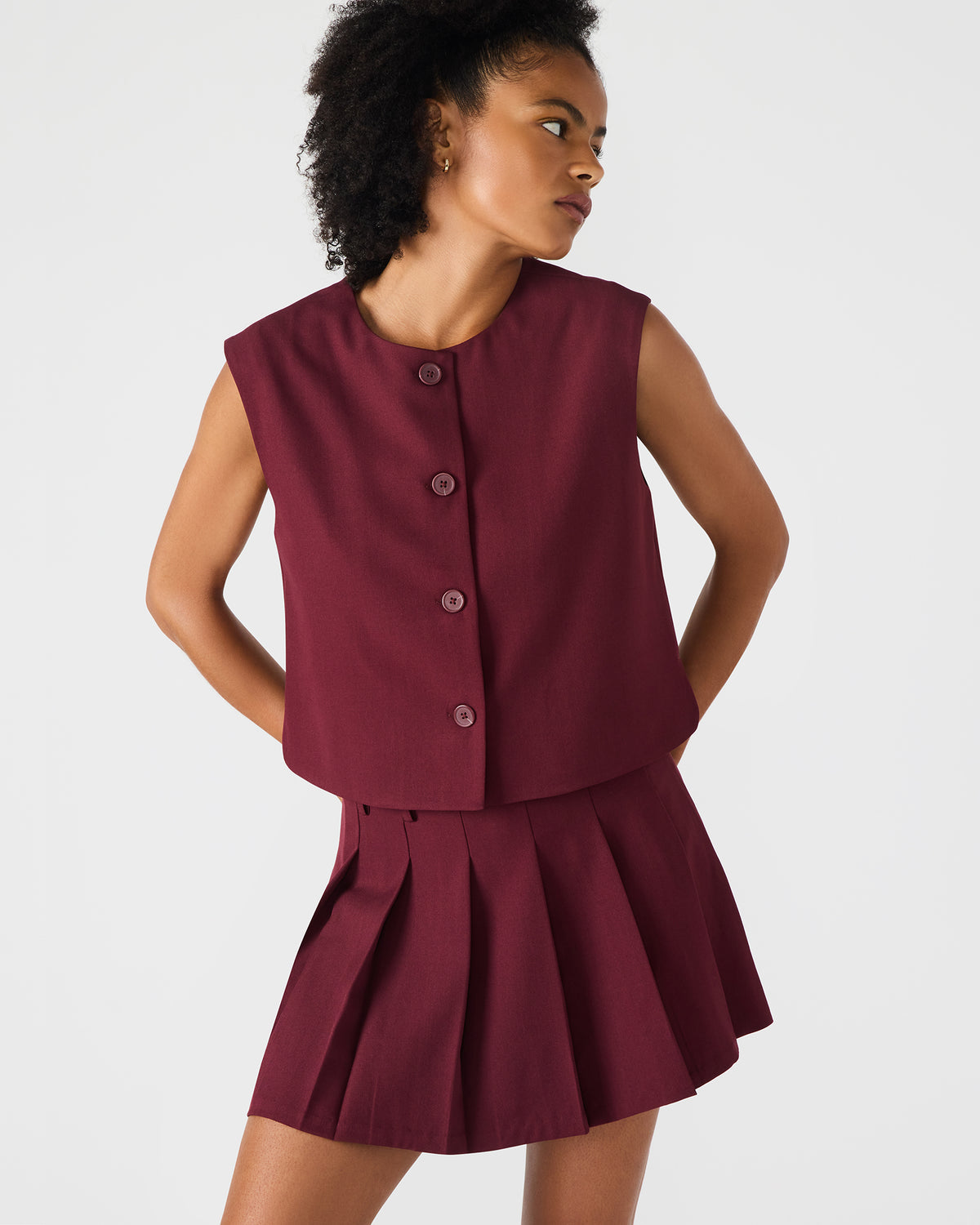 ALESSA Wine Button-Up Women's Top Steve Madden WINE