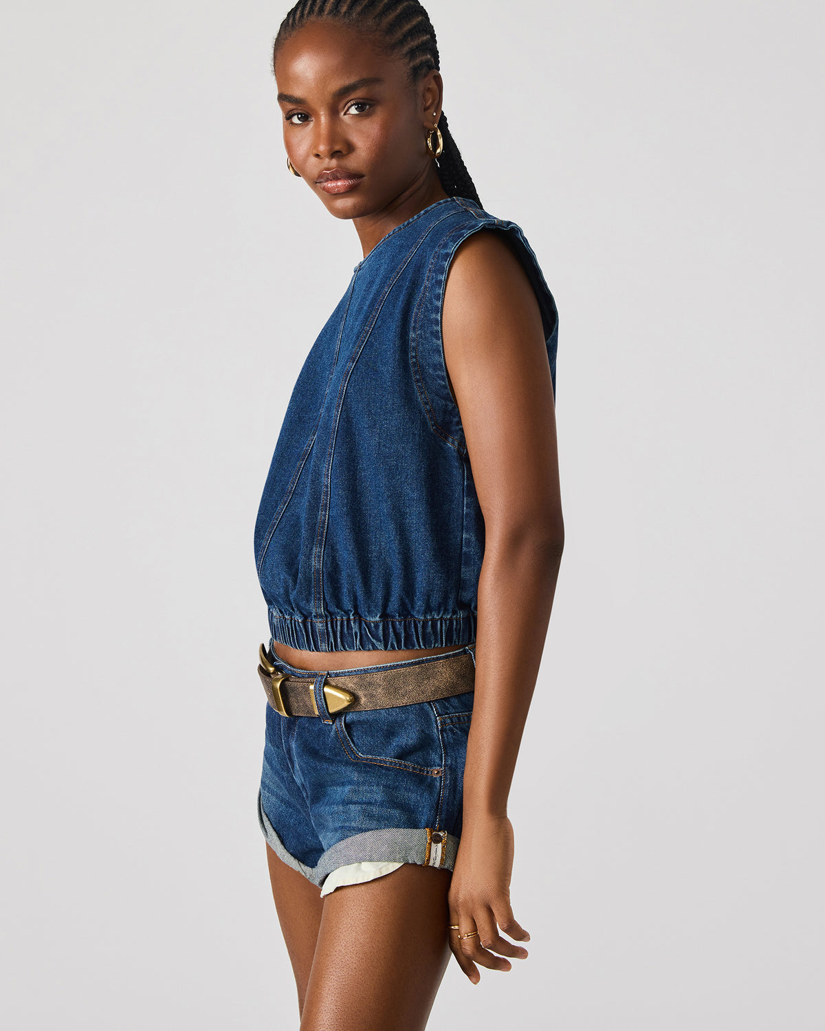 LEILA Denim Dark Blue Sleeveless Zipper Detail Women's Top Steve Madden DARK BLUE
