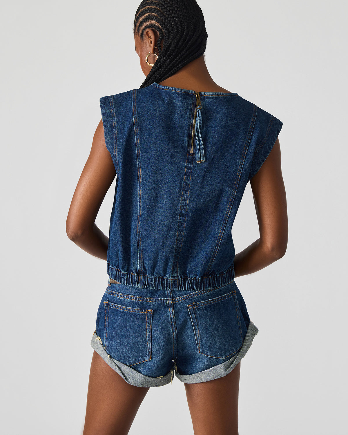 LEILA Denim Dark Blue Sleeveless Zipper Detail Women's Top Steve Madden DARK BLUE