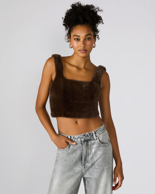 HANNIA Faux Fur Dark Espresso Cropped Women's Top Steve Madden DARK ESPRESSO