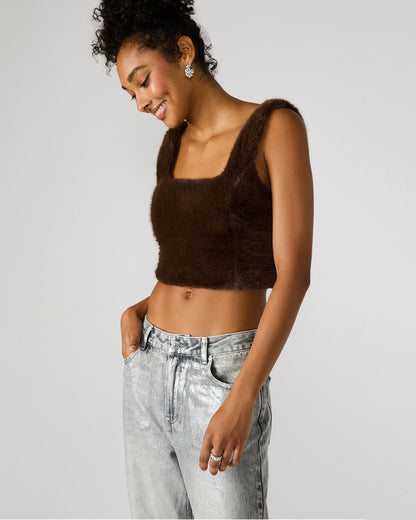 HANNIA Faux Fur Dark Espresso Cropped Women's Top Steve Madden DARK ESPRESSO