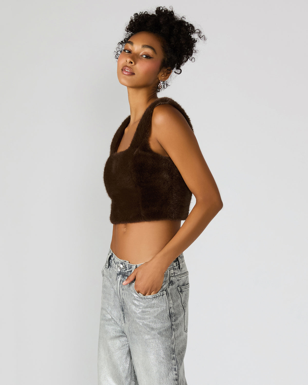 HANNIA Faux Fur Dark Espresso Cropped Women's Top Steve Madden DARK ESPRESSO