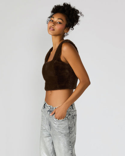 HANNIA Faux Fur Dark Espresso Cropped Women's Top Steve Madden DARK ESPRESSO