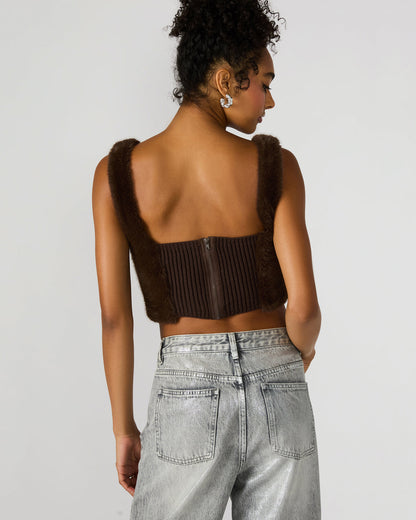 HANNIA Faux Fur Dark Espresso Cropped Women's Top Steve Madden DARK ESPRESSO