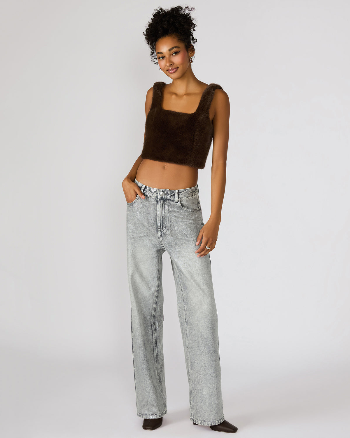 HANNIA Faux Fur Dark Espresso Cropped Women's Top Steve Madden DARK ESPRESSO